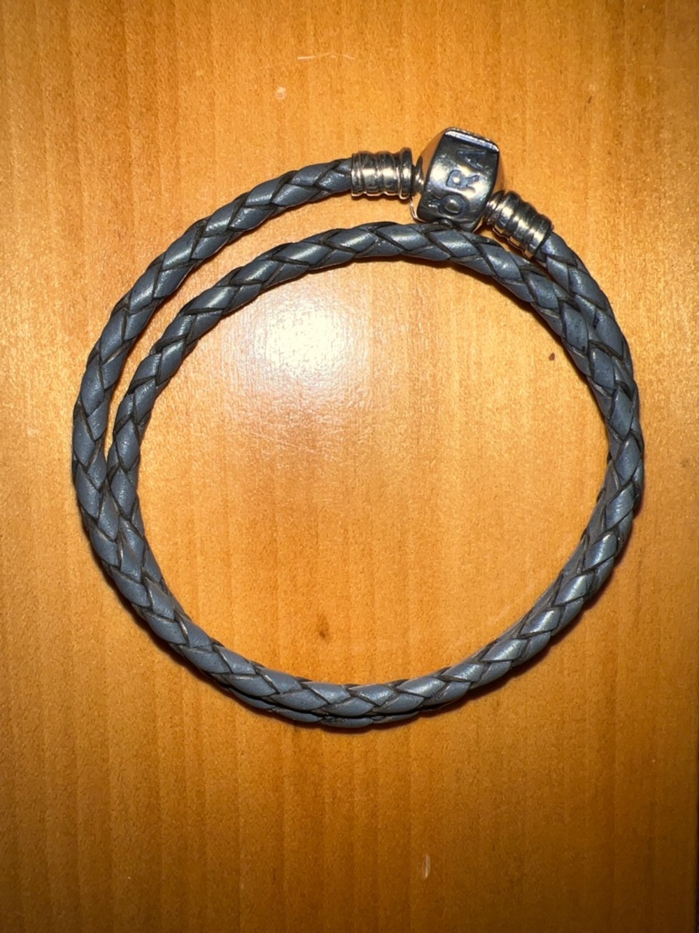 Pandora Double Dark Grey Leather Bracelet Sterling Silver Barrel Clasp 13.25”